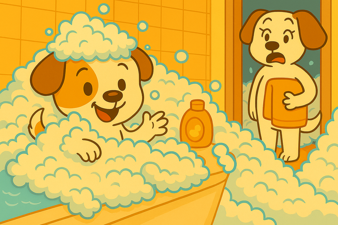 Piesek Pikuś i kąpiel pełna piany 🛁